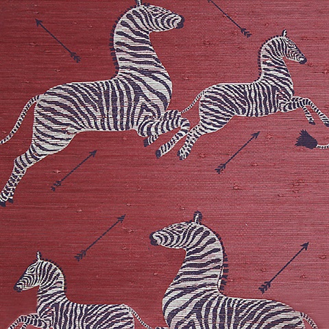 Red Zebra Grasscloth Wallpaper
