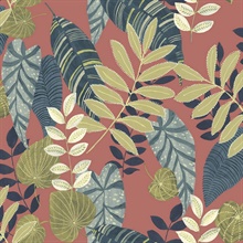 Redwood, Olive & Washed Denim Commercial Tropicana Wallpaper