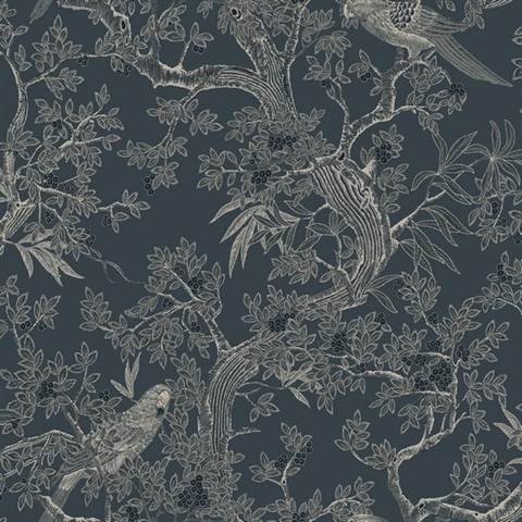 Regal Ridge Dark Blue Trailing Tree Wallpaper
