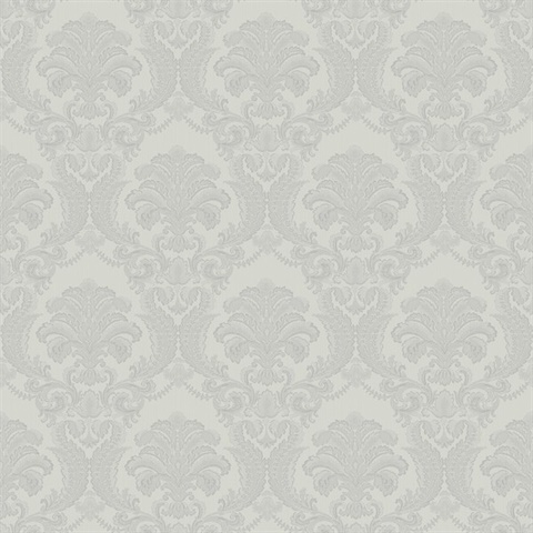 Renatta Silver Satin Damask Wallpaper