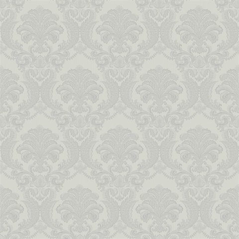 Renatta Silver Satin Damask Wallpaper