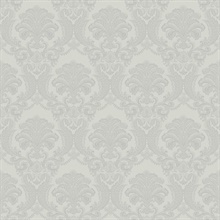 Renatta Silver Satin Damask Wallpaper
