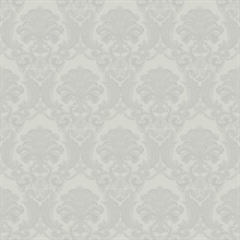 Renatta Silver Satin Damask Wallpaper