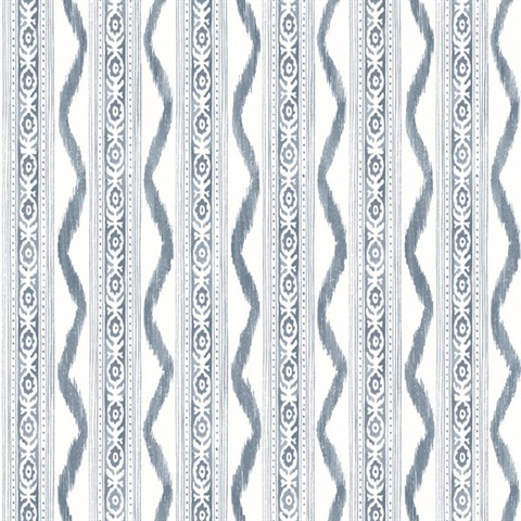 Rhys Blue IKAT Stripe Wallpaper