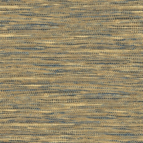 Rina Faux Grasscloth Honey & Navy Wallpaper