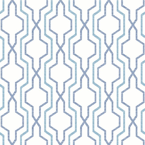 Rion Blue Vertical Geometric Trellis Wallpaper