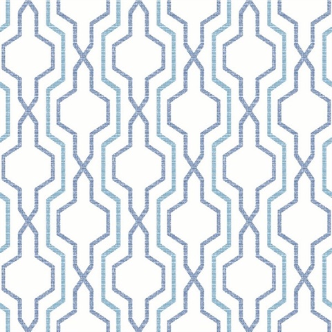 Rion Blue Vertical Geometric Trellis Wallpaper