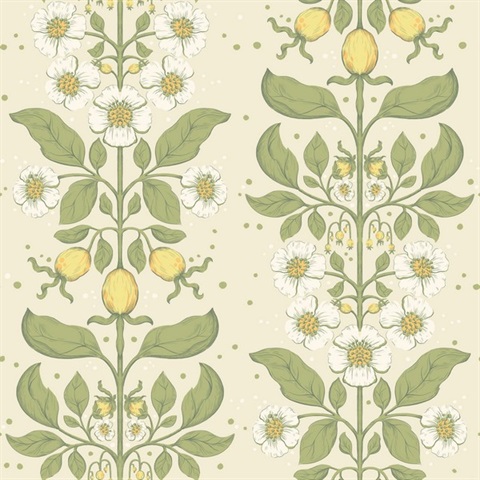 Rosa Green Floral Columns Wallpaper