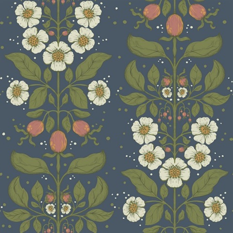Rosa Navy Floral Columns Wallpaper