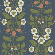 Rosa Navy Floral Columns Wallpaper