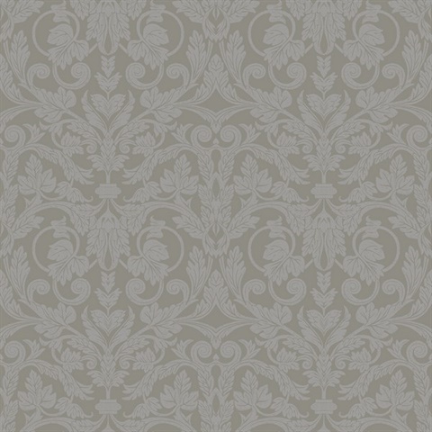 Rosali Grey Scroll Damask Wallpaper