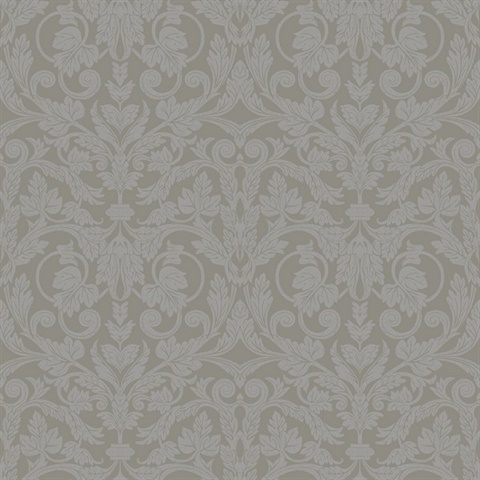 Rosali Grey Scroll Damask Wallpaper