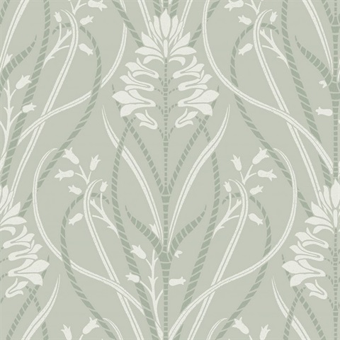 Rosalind Sage Light Green Damask Wallpaper