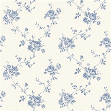 Cream & Blue Rose Floral Wallpaper