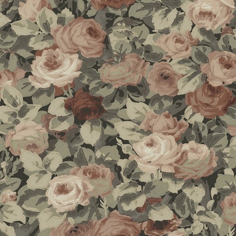 Rose Garden Floral Dusty Mauve & Ash Grey Peel and Stick Wallpaper