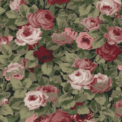 Rose Garden Floral Garnet & Basil Peel and Stick Wallpaper