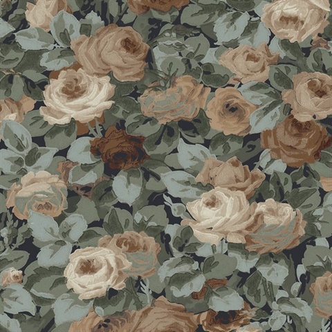 Rose Garden Floral Midnight Blue & Cafe Peel and Stick Wallpaper