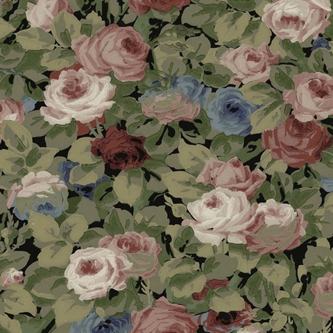 Rose Garden Floral Olive and Wine Peel and Stick Wallpaper