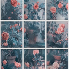 Rose Garden Window Trompe L&#39;Oeil Blue Wallpaper