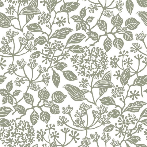 Rowen Olive Botanical Block Floral Wallpaper