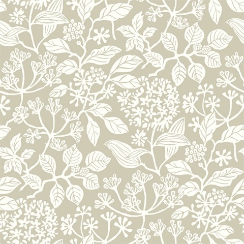 Rowen Taupe Botanical Block Floral Wallpaper