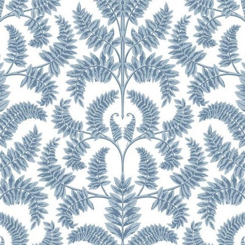 Royal Fern Blue Damask Wallpaper