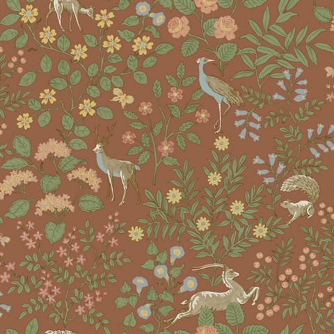 Rust Woodland Floral Peel & Stick Wallpaper