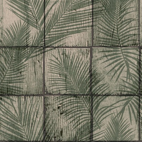Rustic Palm Shadow Tile Green Wallpaper