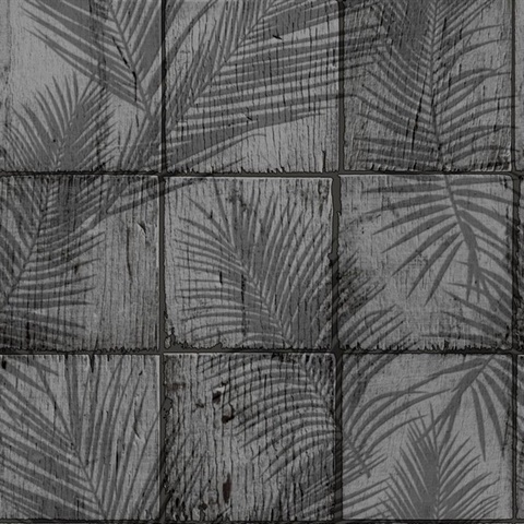 Rustic Palm Shadow Tile Grey Wallpaper