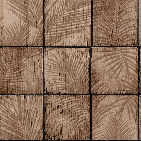 Rustic Palm Shadow Tile Taupe Wallpaper