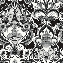 Sadie Black and White Parisian Large Damask Wallpaper