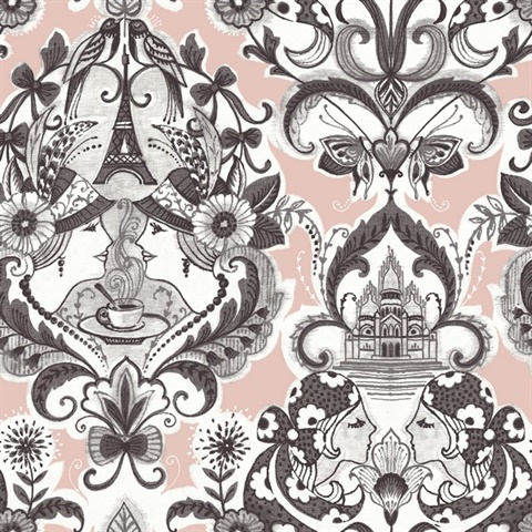 Sadie Blush Parisian Large Damask Wallpaper