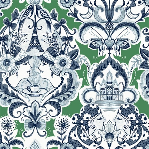 Sadie Green Parisian Large Damask Wallpaper