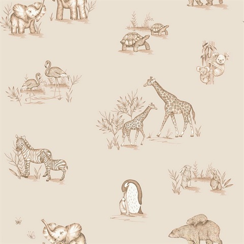 Safari Babies Beige Animal Wallpaper
