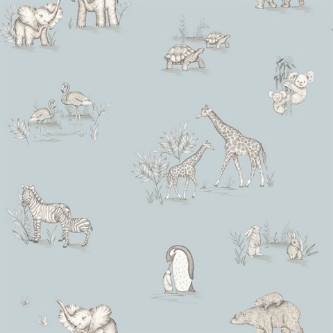 Safari Babies Blue Animal Wallpaper