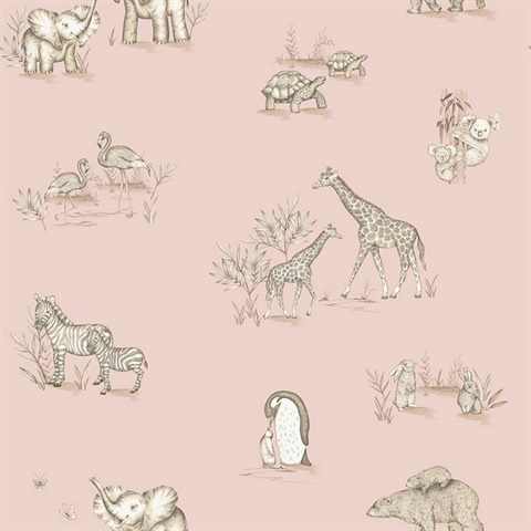 Safari Babies Pink Animal Wallpaper
