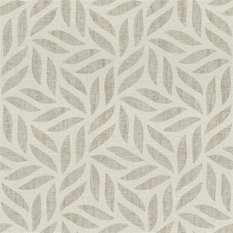 Sagano Light Grey Textured Grasscloth Leaf Wallpaper