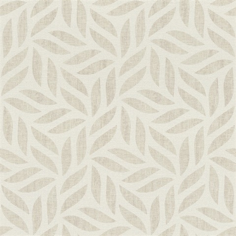 Sagano Taupe Textured Grasscloth Leaf Wallpaper