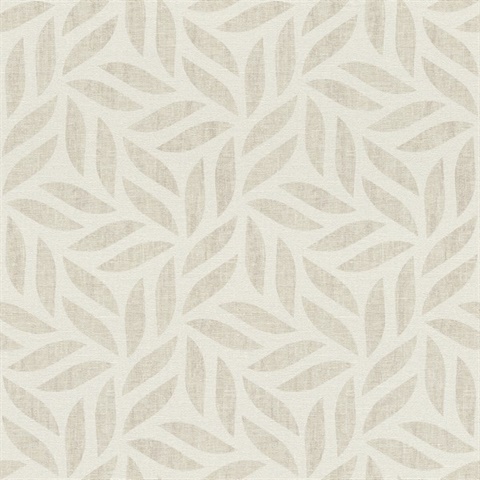 Sagano Taupe Textured Grasscloth Leaf Wallpaper