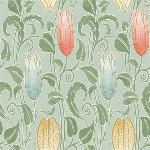 Sage Canterbury Floral Bells Wallpaper