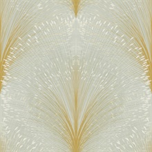 Sage Papyrus Plume Metallic Textured Leaf Damask Wallpaper