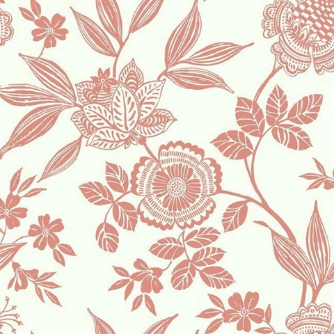 Salmon Jacobean Floral Trail Wallpaper