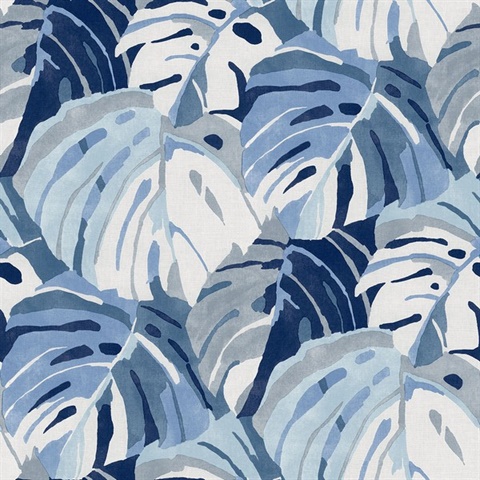 Samara Blue Monstera Large Leaf Wallpaper