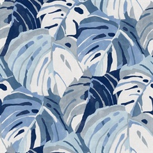 Samara Blue Monstera Large Leaf Wallpaper