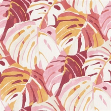 Samara Pink Monstera Large Leaf Wallpaper