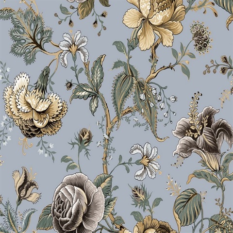 Sanibel Floral Trail Floral Periwinkle Peel and Stick Wallpaper