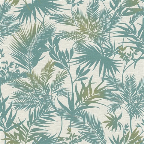 Saura Teal Raised & Textured Palm Frond Wallpaper