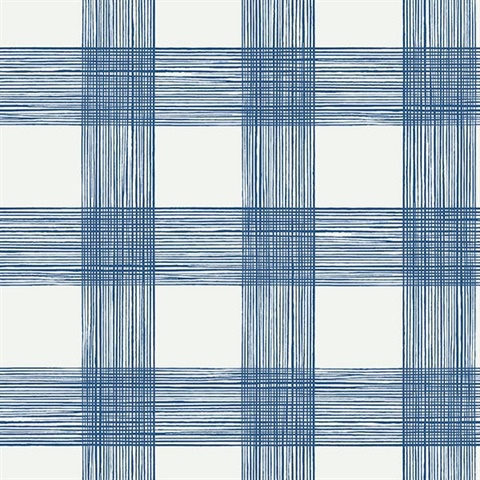 Scarborough Indigo Striated Plaid Wallpaper