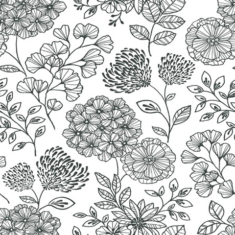 Scott Living Ada Black and White Large Floral Wallpaper