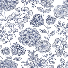 Scott Living Ada Blue Large Floral Wallpaper